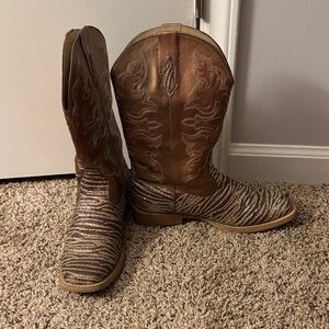 Roper Brown and Tan Glitter Zebra Cowgirl Boots